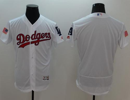 Dodgers Blank White Fashion Stars & Stripes Flexbase Authentic Stitched MLB Jersey - Click Image to Close